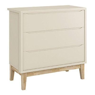 Cômoda Infantil Classic 3 Gavetas Areia Fosco Com Pés Madeira Natural Reller Móveis Areia Fosco