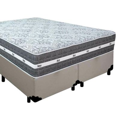 Cama Box Casal Bipartido Sintético + Colchão Anjos Black Graphite Molas Ensacadas 138x188x64cm Branco