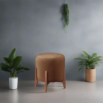 Puff Estofado Decorativo Para Sala Redondo Paris Veludo capuccino