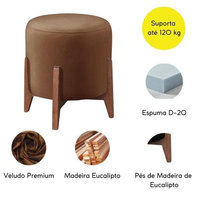 Puff Estofado Decorativo Para Sala Redondo Paris Veludo capuccino