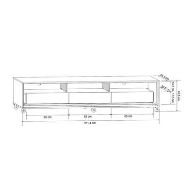 Rack com Painel Ripado até 70 Polegadas Sintra com LED 3 GV Cedro e Off White Alt 218 Larg 222 cm