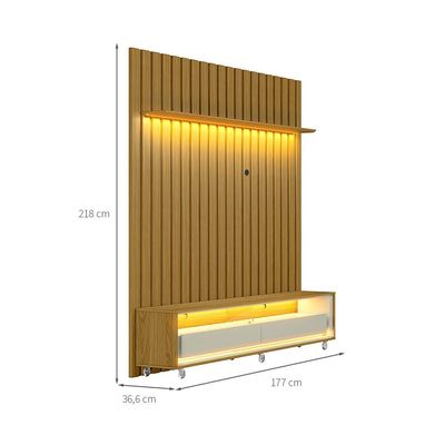 Rack com Painel Ripado até 70 Polegadas Sintra com LED 2 GV Cedro e Off White Alt 218 Larg 177 cm
