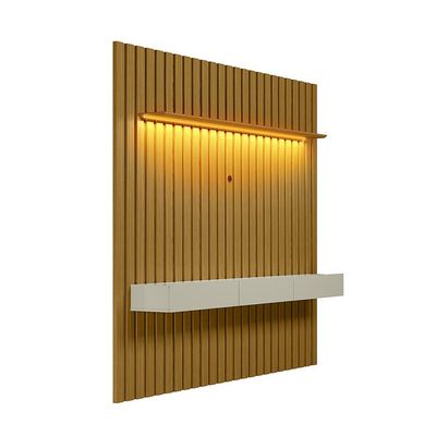 Painel Ripado com Rack Suspenso até 70 Polegadas Tulum com LED 1 PT 2 GV Cedro e Off White Alt 242 Larg 222 cm