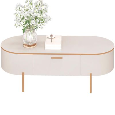 Aparador Beca e Mesa de Centro Giverny Orgânico Industrial D05 Off White - Lyam Decor