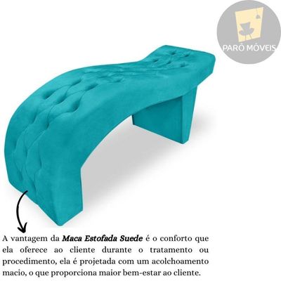 Maca Estofada Capitonê Clínica Salão Estética Suede Eduarda azul Turquesa