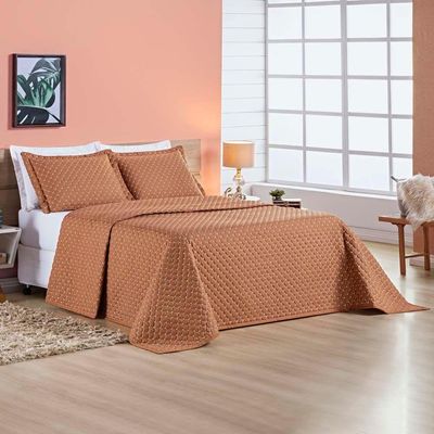 Kit Cobre Leito Colcha Vênus King Dupla Face Micropercal 200 Fios Liso 3 Peças - Terracota