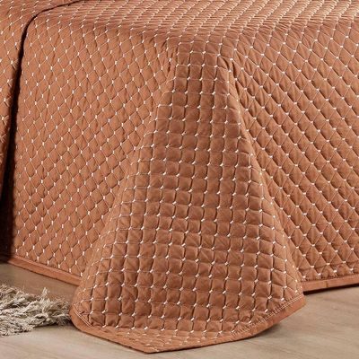 Kit Cobre Leito Colcha Vênus King Dupla Face Micropercal 200 Fios Liso 3 Peças - Terracota