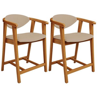 Kit 02 Banquetas Baixa Para Cozinha Sala Jantar Bancada Cecília L02 Linho Bege Escuro - Lyam Decor