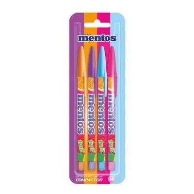 Kit Caneta Esferográfica Jet Lux Mentos + Marca Texto Mentos Com Cheirinho Destaq 4 Cores Pastel