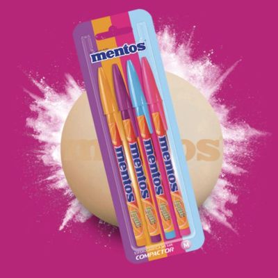 Kit Caneta Esferográfica Jet Lux Mentos + Marca Texto Mentos Com Cheirinho Destaq 4 Cores Pastel