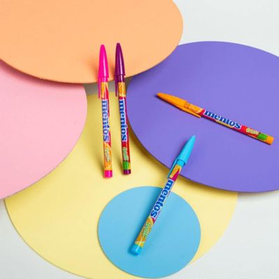Kit Caneta Esferográfica Jet Lux Mentos + Marca Texto Mentos Com Cheirinho Destaq 4 Cores Pastel