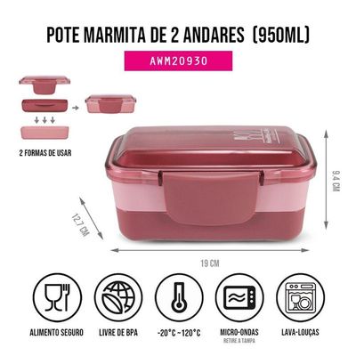 Bolsa Térmica Com 2 Compartimentos Pote Marmita e Garrafa Porta Talher e Porta Escova Rosa