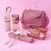 Bolsa Térmica Com 2 Compartimentos Pote Marmita e Garrafa Porta Talher e Porta Escova Rosa