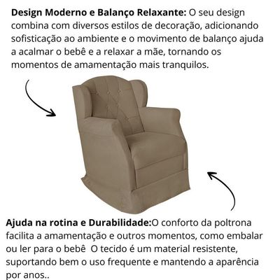 Poltrona Amamentação Cadeira Reforçada Balanço Lile Suede bege Escuro