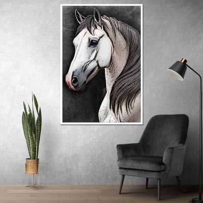 Quadro Decorativo Cavalo Sala Moldura Branca Cx Alta 40x60