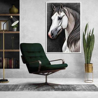 Quadro Decorativo Cavalo Sala Moldura Branca Cx Alta 40x60