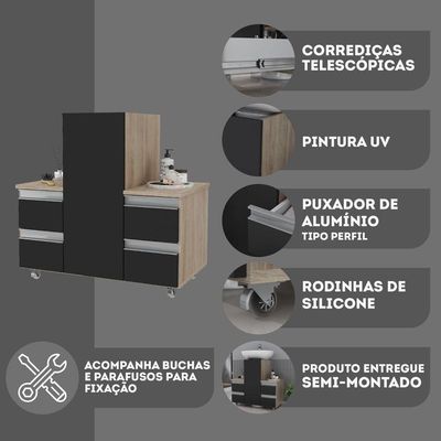 Gabinete Banheiro Coluna Para Encaixe Madeirado Preto
