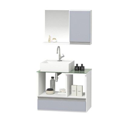 Conjunto Gabinete Venus 60cm Branco Cinza