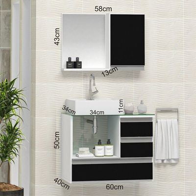 Conjunto Gabinete Polo 60cm Branco Preto