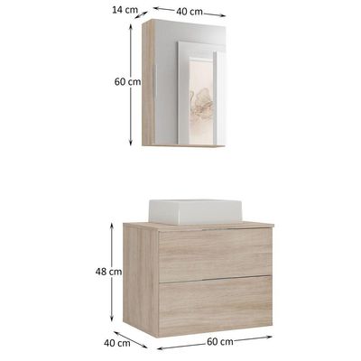 Conjunto Gabinete Banheiro Rubi 60cm Gabinete + Cuba + Espelheira Madeirado Inteiro