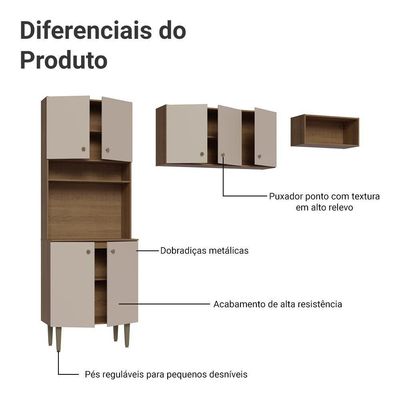 Armário De Cozinha Compacta 235cm Rustic/crema Gourmet Madesa Xa03 Rustic/crema
