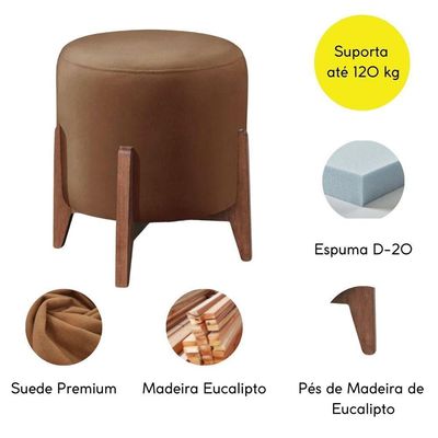 Puff Banqueta Decorativo Redondo Sala Estar Paris Suede capuccino