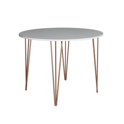 Mesa Jantar Redonda Branca Hairpin 110cm Elen Base Cobre Branco