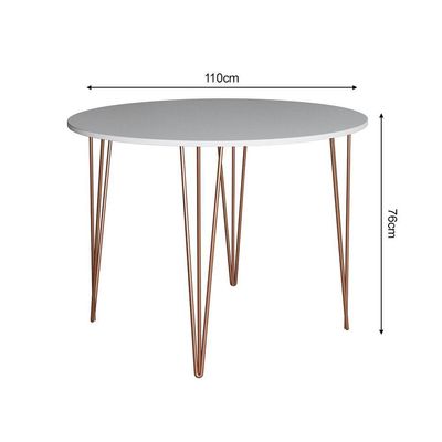 Mesa Jantar Redonda Branca Hairpin 110cm Elen Base Cobre Branco
