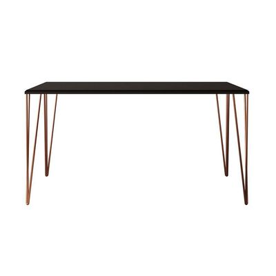 Mesa De Jantar Elen 140x80cm Tampo Preto Com Base Cobre Preto