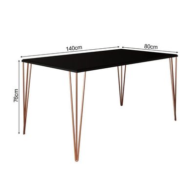 Mesa De Jantar Elen 140x80cm Tampo Preto Com Base Cobre Preto