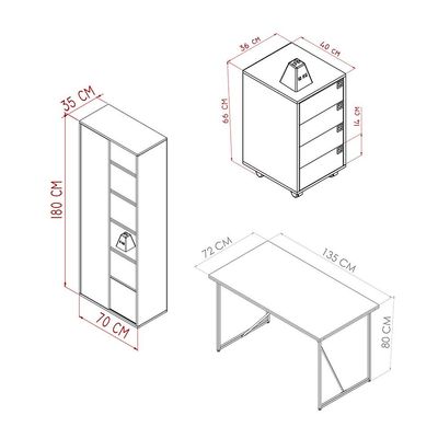 Conjunto de Escrivaninha Steel Wood com Gaveteiro 4 GV e Estante Livreiro Office 1 PT Grafite e Mel