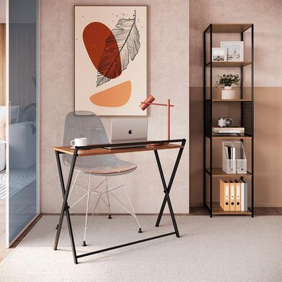 Conjunto para Escritório Paricel com Escrivaninha Dobrável e Estante 40cm Preto e Mel