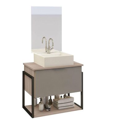 Conjunto Tech 60cm Madeirado Cinza Cuba Branca