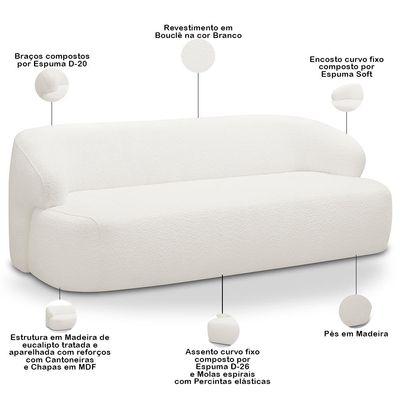 Sofá 2 Lugares Curvo Orgânico Para Sala Living 150cm Barolo L06 Bouclê Branco - Lyam Decor