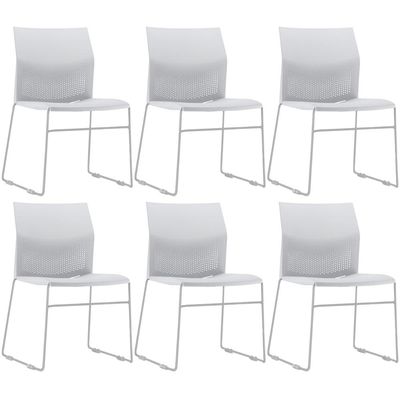 Kit 06 Cadeiras Empilhável Fixa Link F02 Base Aço Cinza Branco - Lyam Decor