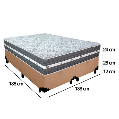 Cama Box Casal Bipartido Sintético + Colchão Anjos Black Graphite Molas Ensacadas 138x188x64cm Bege