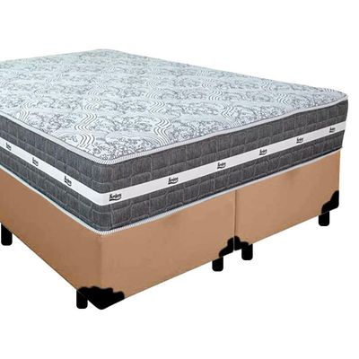 Cama Box Casal Bipartido Sintético + Colchão Anjos Black Graphite Molas Ensacadas 138x188x64cm Bege