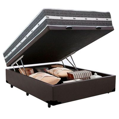 Cama Box Baú Casal Sintético + Colchão Anjos Black Graphite Molas Ensacadas 138x188x64cm Marrom