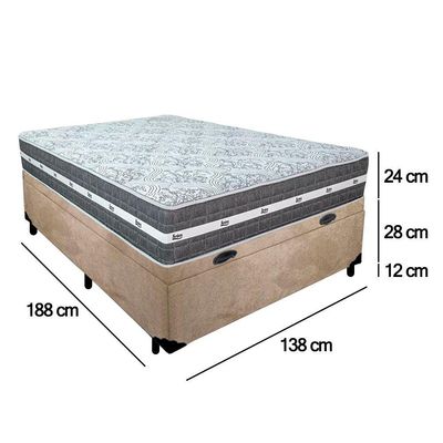 Cama Box Baú Casal Suede + Colchão Anjos Black Graphite Molas Ensacadas 138x188x64cm Bege