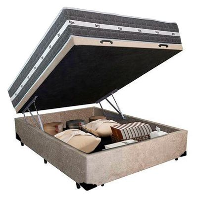Cama Box Baú Casal Suede + Colchão Anjos Black Graphite Molas Ensacadas 138x188x64cm Bege