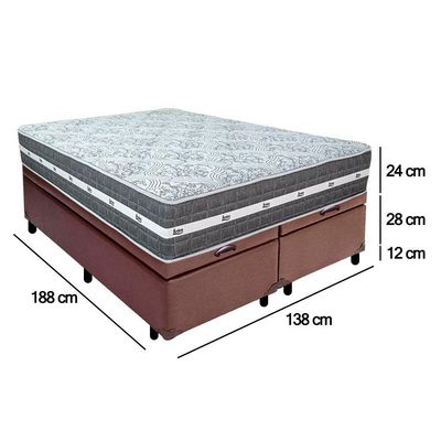 Cama Box Baú Casal Bipartido Sintético + Colchão Anjos Black Graphite Molas Ensacadas 138x188x64cm Marrom