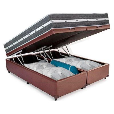 Cama Box Baú Casal Bipartido Sintético + Colchão Anjos Black Graphite Molas Ensacadas 138x188x64cm Marrom