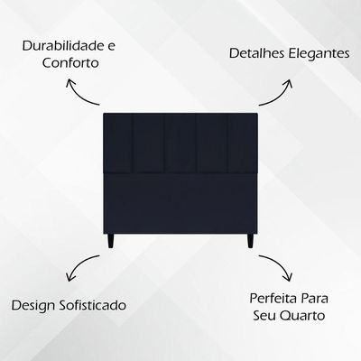 Cabeceira Decorativa Classic Para Cama De Casal 140 Cm Suede Preto Suede