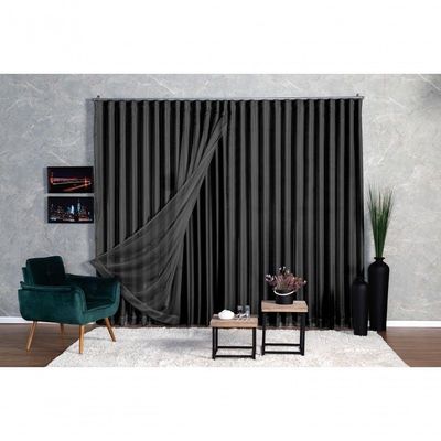 Cortina Microfibra Com Voil 4,00x2,50 Para Trilho Suíço preto