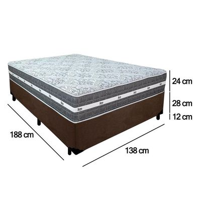 Cama Box Casal Suede + Colchão Anjos Black Graphite Molas Ensacadas 138x188x64cm Marrom