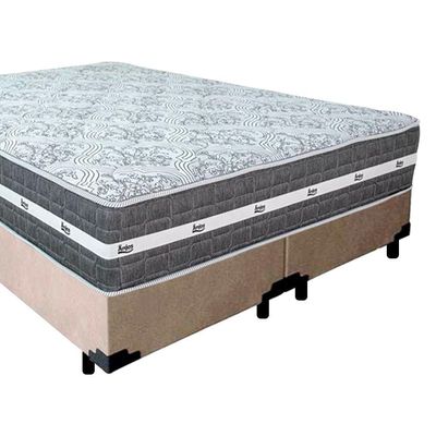 Cama Box Casal Bipartido Suede + Colchão Anjos Black Graphite Molas Ensacadas 138x188x64cm Bege
