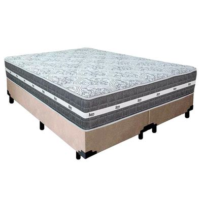 Cama Box Casal Bipartido Suede + Colchão Anjos Black Graphite Molas Ensacadas 138x188x64cm Bege