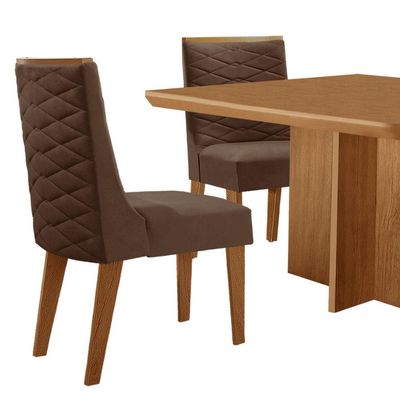 Mesa Olimpia 90 Mdf Canto Copo E Com 4 Cadeiras Safira Veludo Marrom/naturalle/naturalle