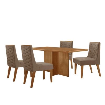 Mesa Olimpia 120 Mdf Canto Copo E Com 4 Cadeiras Safira Veludo Capuccino/naturalle/naturalle