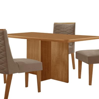 Mesa Olimpia 120 Mdf Canto Copo E Com 4 Cadeiras Safira Veludo Capuccino/naturalle/naturalle